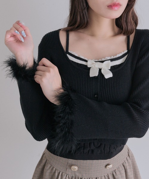 OLIVE des OLIVE(オリーブデオリーブ)の「袖ファーカーディガンアンサンブル(アンサンブル・レディース・ボルドー/ピンク/オフホワイト/ブラック・FREE)」の11枚目の写真