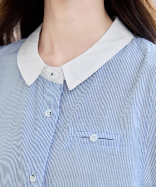 ONEP STAR(ワンピスター)の「丸襟配色ストライプ長袖シャツ(シャツ/ブラウス・レディース・ストライプ・MEDIUM/X-LARGE/LARGE)」の14枚目の写真