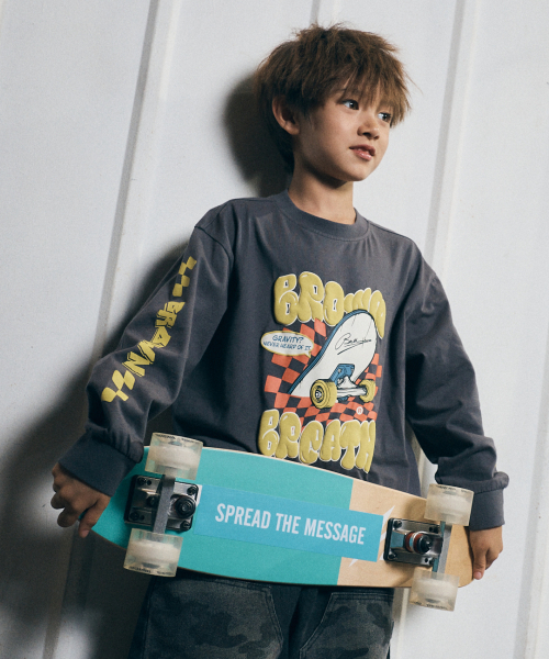 BROWNBREATH KIDS(ブラウンブレスキッズ)の「KIDS CHECKER BOARD LONG SLEEVE - DARK GREY(Tシャツ/カットソー・レディース・その他・110/120/130/140/150)」の1枚目の写真