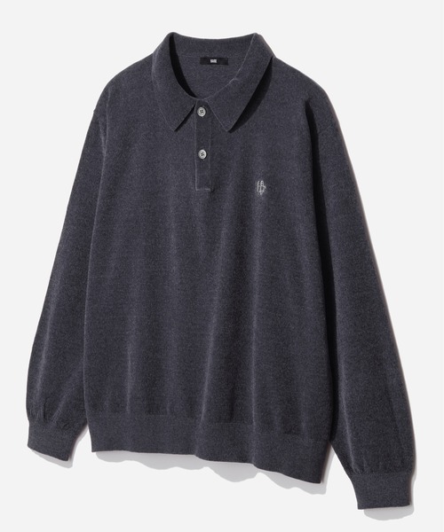 HARE(ハレ)の「HAREロゴベルベットモールニットポロ(HARE)(ポロシャツ・メンズ・グレー/ブラック/ブラウン/パープル/レッド・MEDIUM/SMALL)」の4枚目の写真