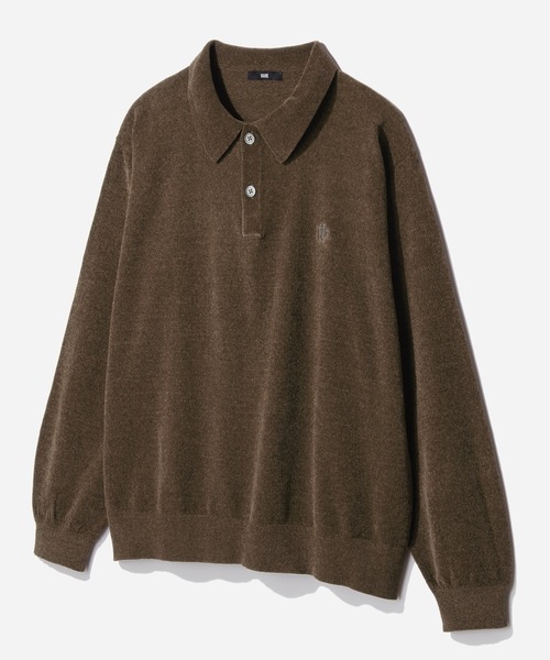 HARE(ハレ)の「HAREロゴベルベットモールニットポロ(HARE)(ポロシャツ・メンズ・グレー/ブラック/ブラウン/パープル/レッド・MEDIUM/SMALL)」の1枚目の写真