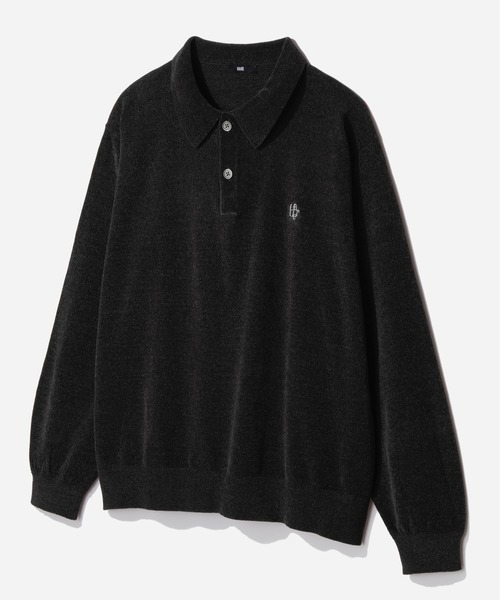 HARE(ハレ)の「HAREロゴベルベットモールニットポロ(HARE)(ポロシャツ・メンズ・グレー/ブラック/ブラウン/パープル/レッド・MEDIUM/SMALL)」の2枚目の写真