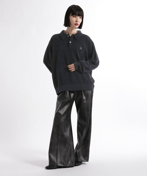HARE(ハレ)の「HAREロゴベルベットモールニットポロ(HARE)(ポロシャツ・メンズ・グレー/ブラック/ブラウン/パープル/レッド・MEDIUM/SMALL)」の6枚目の写真