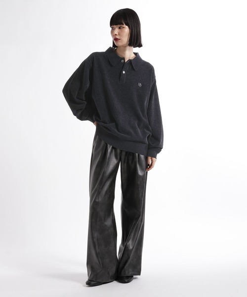 HARE(ハレ)の「HAREロゴベルベットモールニットポロ(HARE)(ポロシャツ・メンズ・グレー/ブラック/ブラウン/パープル/レッド・MEDIUM/SMALL)」の7枚目の写真