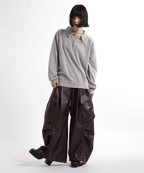 HARE(ハレ)の「HAREロゴベルベットモールニットポロ(HARE)(ポロシャツ・メンズ・グレー/ブラック/ブラウン/パープル/レッド・MEDIUM/SMALL)」の8枚目の写真