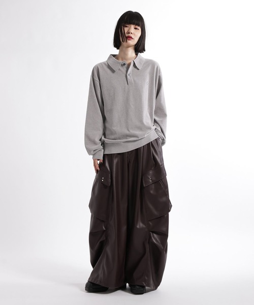HARE(ハレ)の「HAREロゴベルベットモールニットポロ(HARE)(ポロシャツ・メンズ・グレー/ブラック/ブラウン/パープル/レッド・MEDIUM/SMALL)」の9枚目の写真