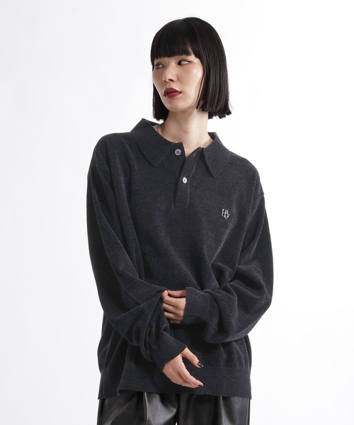HARE(ハレ)の「HAREロゴベルベットモールニットポロ(HARE)(ポロシャツ・メンズ・グレー/ブラック/ブラウン/パープル/レッド・MEDIUM/SMALL)」の17枚目の写真