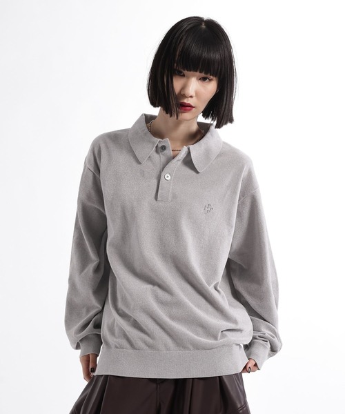 HARE(ハレ)の「HAREロゴベルベットモールニットポロ(HARE)(ポロシャツ・メンズ・グレー/ブラック/ブラウン/パープル/レッド・MEDIUM/SMALL)」の20枚目の写真