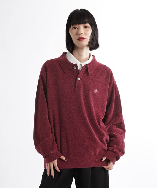 HARE(ハレ)の「HAREロゴベルベットモールニットポロ(HARE)(ポロシャツ・メンズ・グレー/ブラック/ブラウン/パープル/レッド・MEDIUM/SMALL)」の21枚目の写真