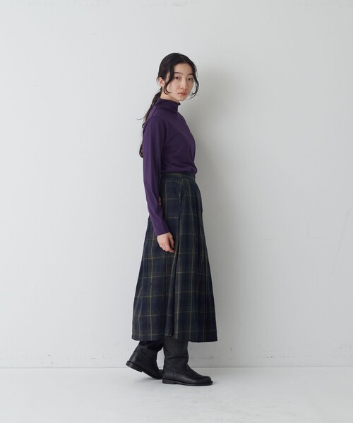 conges payes ADIEU TRISTESSE(コンジェ ペイエ アデュートリステス)の「フロッキープリントチェックスカート(スカート・レディース・グリーン系その他/ブラック系その他・38)」の5枚目の写真