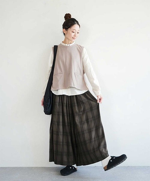 SOLAMONAT LARME（ソラモナラーム）の「ネルチェックキュロット（その他パンツ・レディース・ブラウン/グレー・38）」の2枚目の写真