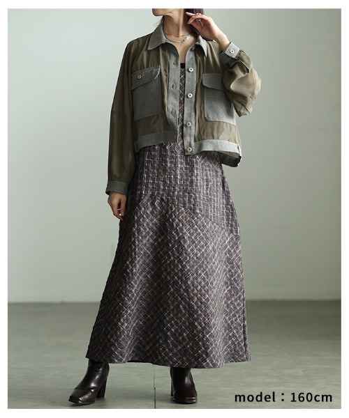 Sawa a la mode（サワアラモード）の「デニムドッキングシアーショートジャケット（その他アウター・レディース・ブラック/カーキ・FREE）」の5枚目の写真