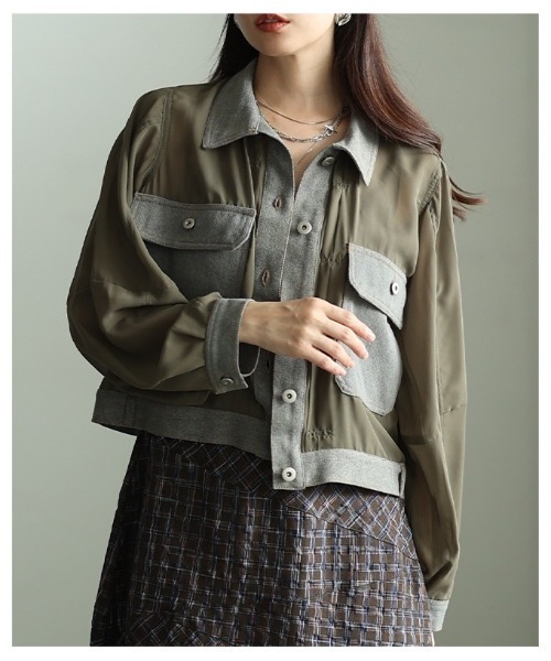 Sawa a la mode（サワアラモード）の「デニムドッキングシアーショートジャケット（その他アウター・レディース・ブラック/カーキ・FREE）」の8枚目の写真