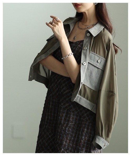 Sawa a la mode（サワアラモード）の「デニムドッキングシアーショートジャケット（その他アウター・レディース・ブラック/カーキ・FREE）」の9枚目の写真