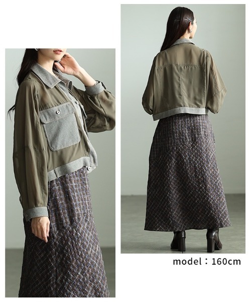 Sawa a la mode（サワアラモード）の「デニムドッキングシアーショートジャケット（その他アウター・レディース・ブラック/カーキ・FREE）」の10枚目の写真