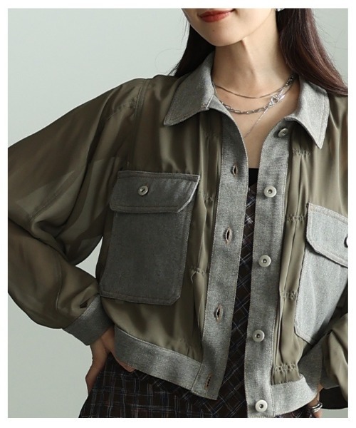 Sawa a la mode（サワアラモード）の「デニムドッキングシアーショートジャケット（その他アウター・レディース・ブラック/カーキ・FREE）」の12枚目の写真