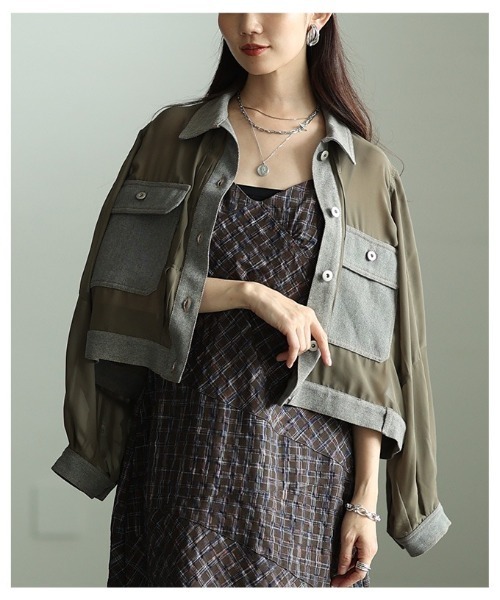 Sawa a la mode（サワアラモード）の「デニムドッキングシアーショートジャケット（その他アウター・レディース・ブラック/カーキ・FREE）」の13枚目の写真