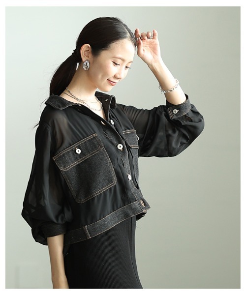Sawa a la mode（サワアラモード）の「デニムドッキングシアーショートジャケット（その他アウター・レディース・ブラック/カーキ・FREE）」の18枚目の写真