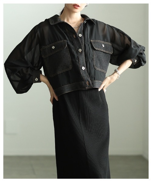 Sawa a la mode（サワアラモード）の「デニムドッキングシアーショートジャケット（その他アウター・レディース・ブラック/カーキ・FREE）」の19枚目の写真
