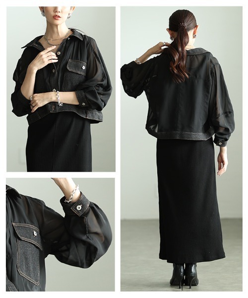 Sawa a la mode（サワアラモード）の「デニムドッキングシアーショートジャケット（その他アウター・レディース・ブラック/カーキ・FREE）」の20枚目の写真