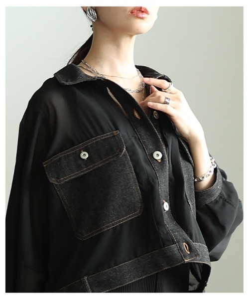 Sawa a la mode（サワアラモード）の「デニムドッキングシアーショートジャケット（その他アウター・レディース・ブラック/カーキ・FREE）」の21枚目の写真