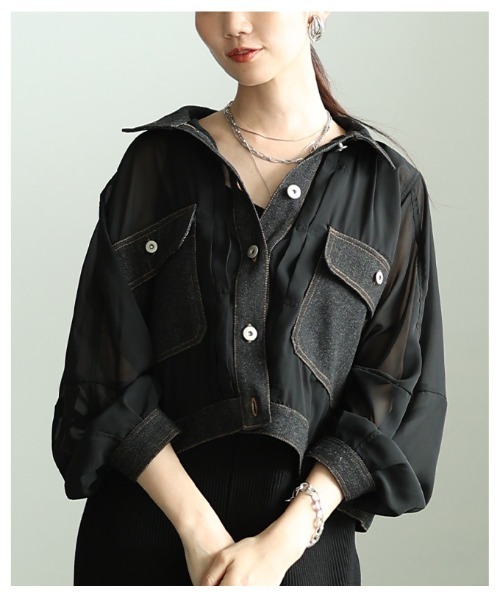Sawa a la mode（サワアラモード）の「デニムドッキングシアーショートジャケット（その他アウター・レディース・ブラック/カーキ・FREE）」の22枚目の写真