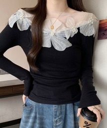 デコルテシアーフラワー刺繍ロンT