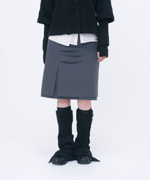Layered panel pleats midi skirt CHARCOAL