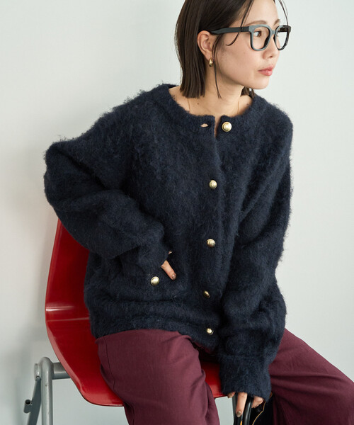 FREAK'S STORE(フリークスストア)の「限定展開 ミックスシャギー 金ボタン ニット カーディガン(カーディガン/ボレロ・レディース・ナチュラル/グレー/ブラウン/ネイビー/ブラック・フリ-)」の14枚目の写真