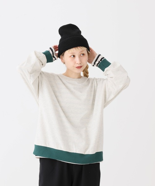 HEART MARKET(ハートマーケット)の「ミニ裏毛切替クループルオーバー(Tシャツ/カットソー・レディース・ブラック/ダークグリーン/グレー/レッド/ダークパープル/マスタード/オートミール/チャコール・MEDIUM/LARGE)」の1枚目の写真