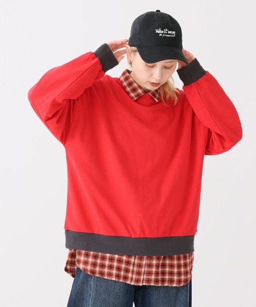 HEART MARKET(ハートマーケット)の「ミニ裏毛切替クループルオーバー(Tシャツ/カットソー・レディース・ブラック/ダークグリーン/グレー/レッド/ダークパープル/マスタード/オートミール/チャコール・MEDIUM/LARGE)」の8枚目の写真