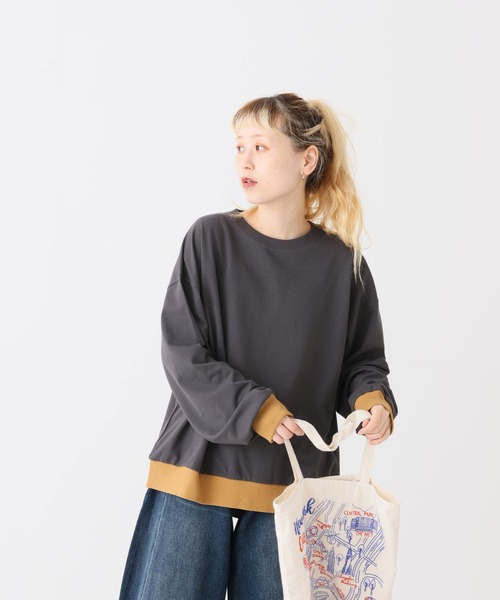 HEART MARKET(ハートマーケット)の「ミニ裏毛切替クループルオーバー(Tシャツ/カットソー・レディース・ブラック/ダークグリーン/グレー/レッド/ダークパープル/マスタード/オートミール/チャコール・MEDIUM/LARGE)」の4枚目の写真