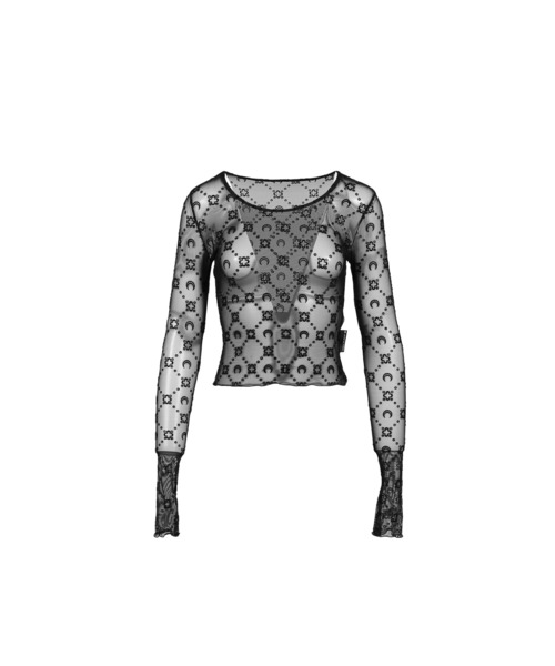 MARINE SERRE(マリーン・セル)の「MOONOGRAM MESH FLOCK SECOND SKIN CROPPED(その他トップス・レディース・ブラック/キャメル・M/XS/S)」の2枚目の写真