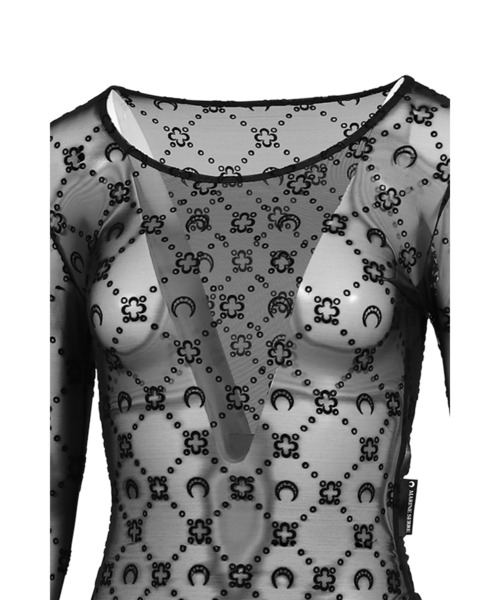 MARINE SERRE(マリーン・セル)の「MOONOGRAM MESH FLOCK SECOND SKIN CROPPED(その他トップス・レディース・ブラック/キャメル・M/XS/S)」の5枚目の写真