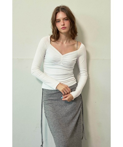 ALEXIA STAM（アリシアスタン）の「Gathered Off-Shoulder Top /オフショルギャザートップス（Tシャツ/カットソー・レディース・ブラウン/チャコールグレー/ホワイト・M/S/L）」の8枚目の写真