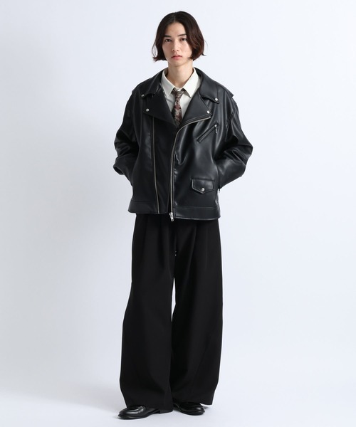 RAGEBLUE(レイジブルー)の「SYNTHETIC LEATHER DOUBLE RIDERS JACKET/シンセティックレザーダブルライダースジャケット(ライダースジャケット・メンズ・ブラック・LARGE/MEDIUM)」の2枚目の写真