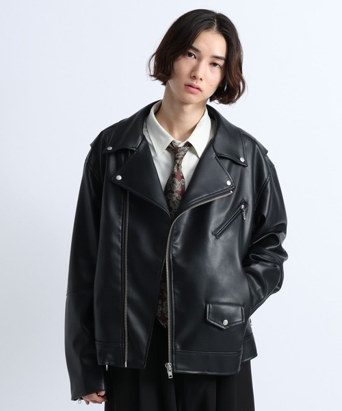 RAGEBLUE(レイジブルー)の「SYNTHETIC LEATHER DOUBLE RIDERS JACKET/シンセティックレザーダブルライダースジャケット(ライダースジャケット・メンズ・ブラック・LARGE/MEDIUM)」の5枚目の写真