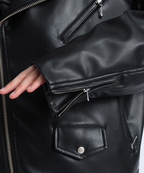 RAGEBLUE(レイジブルー)の「SYNTHETIC LEATHER DOUBLE RIDERS JACKET/シンセティックレザーダブルライダースジャケット(ライダースジャケット・メンズ・ブラック・LARGE/MEDIUM)」の19枚目の写真