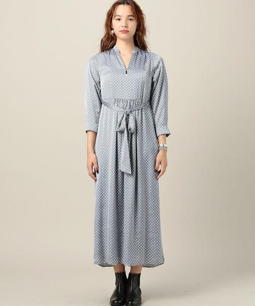 BEAUTY&YOUTH UNITED ARROWS(ビューティーアンドユースユナイテッドアローズ)の「BY ジオメトリックスタンドカラーマキシワンピース◆(ワンピース・レディース・ダークグレー/ライトブルー・FREE)」の4枚目の写真