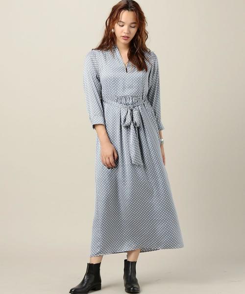 BEAUTY&YOUTH UNITED ARROWS(ビューティーアンドユースユナイテッドアローズ)の「BY ジオメトリックスタンドカラーマキシワンピース◆(ワンピース・レディース・ダークグレー/ライトブルー・FREE)」の6枚目の写真