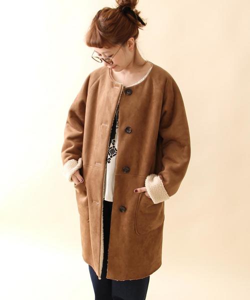 coen（コーエン）の「フェイクムートンコート（ムートンコート・レディース・ブラウン/ネイビー・MEDIUM/LARGE）」の2枚目の写真