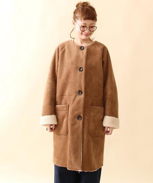 coen（コーエン）の「フェイクムートンコート（ムートンコート・レディース・ブラウン/ネイビー・MEDIUM/LARGE）」の4枚目の写真