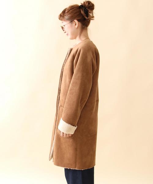 coen（コーエン）の「フェイクムートンコート（ムートンコート・レディース・ブラウン/ネイビー・MEDIUM/LARGE）」の5枚目の写真