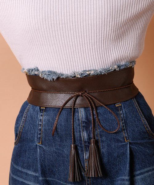 mystic（ミスティック）の「三つ編みﾀｯｾﾙ太ﾍﾞﾙﾄ（ベルト・レディース・ブラック/ブラウン/ベージュ・ﾌﾘ-）」の5枚目の写真