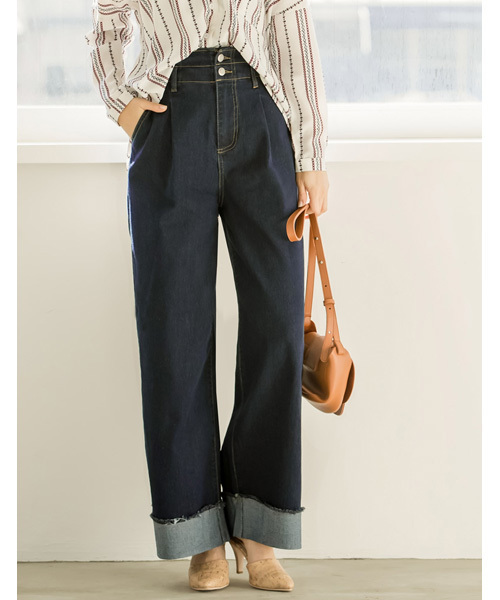 Re:EDIT（リエディ）の「[リエディ]ハイウエストワイドデニムボトムス/パンツ/デニムパンツ（その他パンツ・レディース・ライトブルー/ダークブルー・SMALL/MEDIUM）」の2枚目の写真