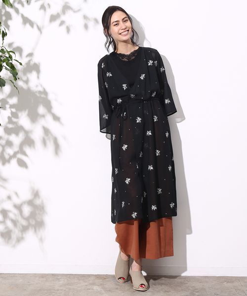 ROPE' PICNIC（ロペピクニック）の「フラワークロスステッチ刺繍ガウン（ワンピース・レディース・ブラック/イエロー/ホワイト・38）」の7枚目の写真