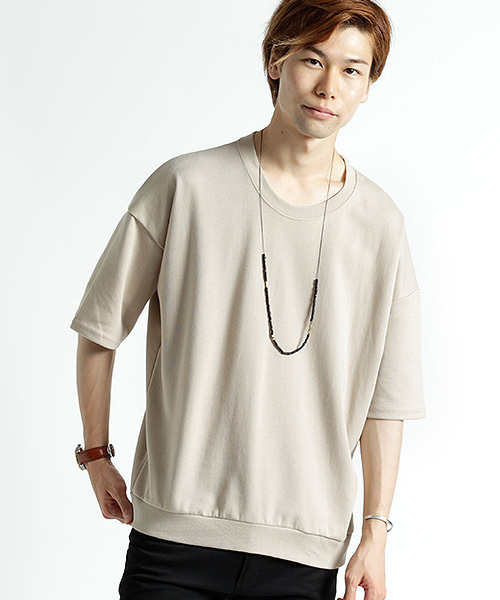 MONO-MART（モノマート）の「ドロップショルダーカラーリングスウェット/ライトオンス(1/2スリーブ)（スウェット・メンズ・チャコール/ベージュ/グレー/ホワイト/ダークネイビー/ピンク/ブラック/カーキ・FREE）」の6枚目の写真