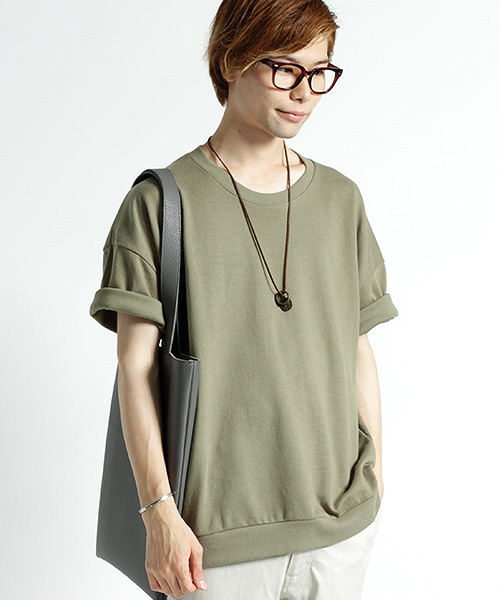 MONO-MART（モノマート）の「ドロップショルダーカラーリングスウェット/ライトオンス(1/2スリーブ)（スウェット・メンズ・チャコール/ベージュ/グレー/ホワイト/ダークネイビー/ピンク/ブラック/カーキ・FREE）」の7枚目の写真