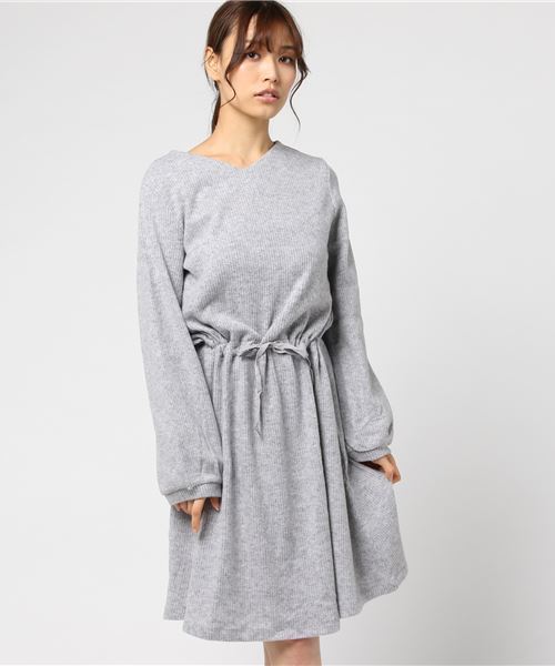 GeeRA（ジーラ）の「【オススメ！】凹凸ニットソーウェストゆったりワンピース（ワンピース・レディース・ブラック/杢グレー/ピンクベージュ・MEDIUM/LARGE/X-LARGE/XX-LARGE）」の12枚目の写真