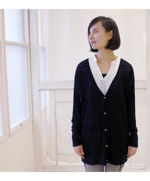 VIBGYOR Women（ヴィブジョー　ウィメン）の「【armoire*】アルモワール　針抜きテレコドルマンスリーブロングカーディガン（カーディガン/ボレロ・レディース・モカ/ベージュ/ブラック・FREE）」の2枚目の写真